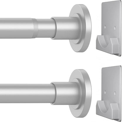 CorkLatta Matte Silver Shower Curtain Rod,1 Inch Diameter Stainless Steel Adjustable Spring Tension Rods 32 to 68",with Holders,Anti-Slip,Curtain Rods No Drilling(1 Pack)