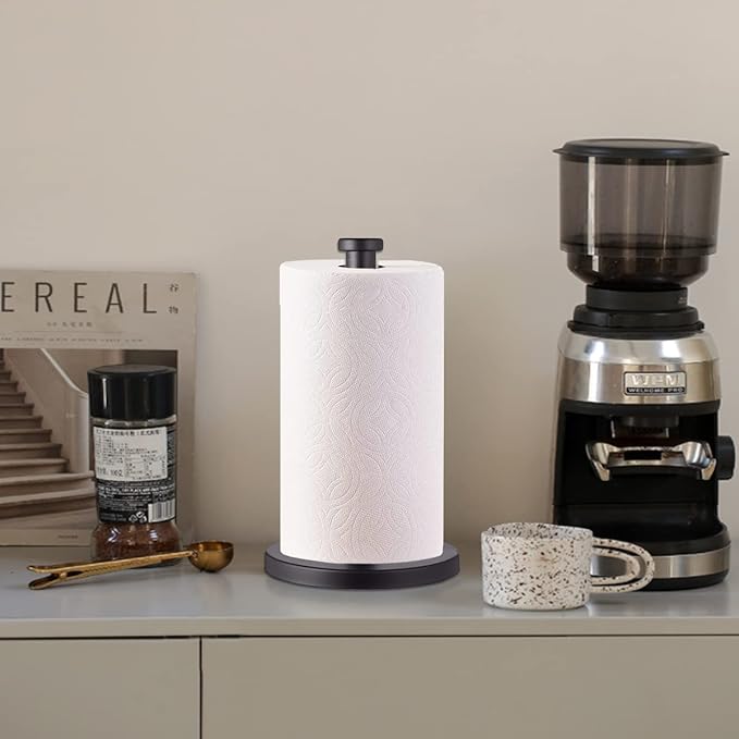 Black Standing Paper Towel Holder for Kitchen& Bathroom Countertop,Under Counter, Table Or BBQ, Standard or Jumbo-Sized Roll Paper (with Stainless Steel Base)
