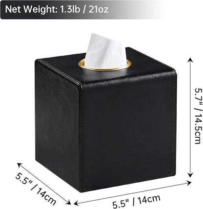 MEIBOOCH Square Tissue Box Cover, Luxury PU Leather Tissue Holder with Magnetic Closure (Black)