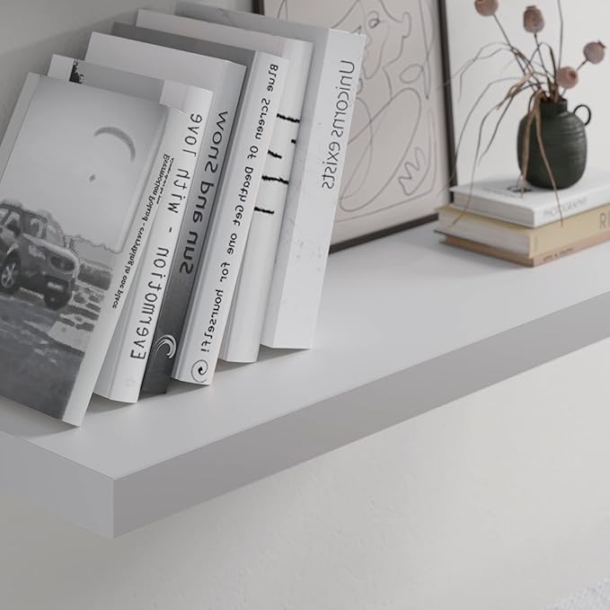 JPND Floating Shelf, Set of 2 Wall Shelf, 24 in W x 12.75 in D x 2 in H Wooden Floating Wall Shelf with Invisible Brackets for Living Room/Bedroom/Bathroom/Kitchen Storage and Decor, White