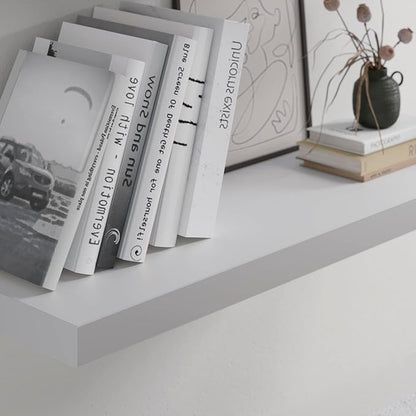 JPND Floating Shelf, Set of 2 Wall Shelf, 24 in W x 12.75 in D x 2 in H Wooden Floating Wall Shelf with Invisible Brackets for Living Room/Bedroom/Bathroom/Kitchen Storage and Decor, White