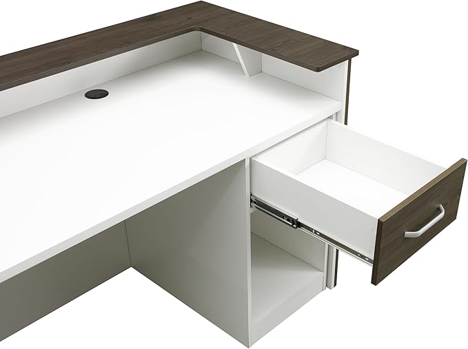 Mares 87" Wood Office Reception Desk Counter & Drawers w/Telescopic Rails & Chrome Handles | Cable Grommet Holes | Option to Add Logo | Front Table Furniture Nail Hair Beauty Salon Spa Restaurant