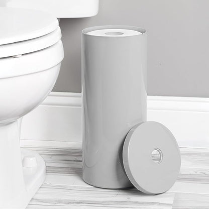 iDesign Freestanding Toilet Paper Canister with Lid for 3 Extra Rolls, Gray, Made in USA