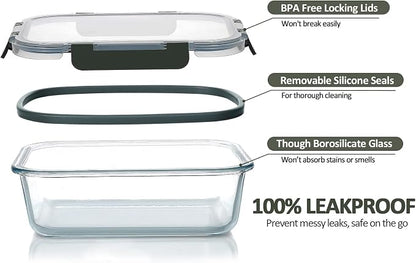 M MCIRCO 10-Pack Glass Food Storage Container with Lids, Airtight Lunch Bento Boxes, Glass Meal Prep Container,Microwave, Oven, Freezer and Dishwasher Friendly