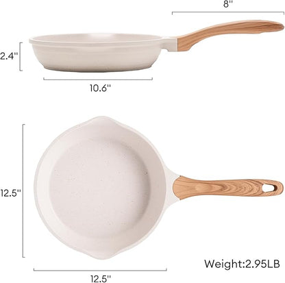 JEETEE 12.5 Inch Nonstick Frying Pan, Stone Coating Cookware, Nonstick Omelette Pan with Heat-Resistant Handle, Compatible with All Stoves (Beige)