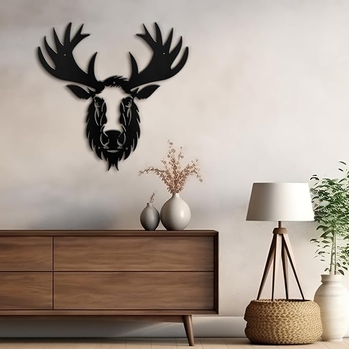 SIGNLEADER Metal Wall Art Decor Deer Minimalist Modern Abstract Wall Sculpture Hangings Home Decoration for Living Room, Bedroom, Bathroom, Kitchen, Outdoor - 30" Black