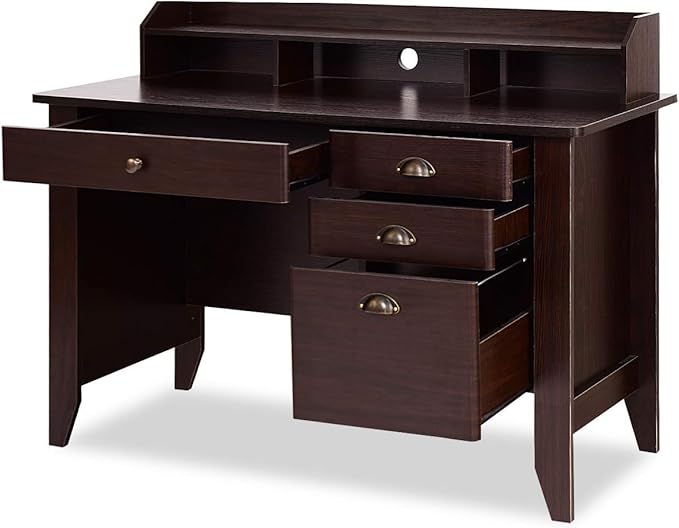 Safeplus 48" Computer Desk with 4 Storage Drawers and Hutch Wood Executive Table for PC Laptop