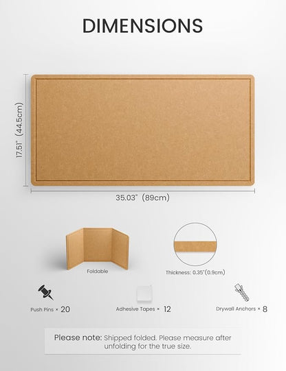 Fluxynara Bulletin Board, 35" x 17.5" Cork Board Alternative with 12 Safe Removable Adhesive Tabs, Foldable Felt Pin Board for Home Office, Classroom, Bedroom,Entryway for Walls— Mustard Yellow