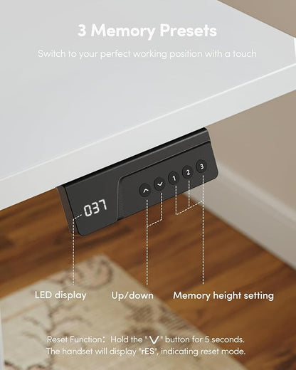 FEZIBO One-Piece Standing Desk Adjustable Height Stand up Home Office Desk, 32x20 Inch Electric Standing Computer Desk, with 4 Memory Presets, Headphone Hook, White