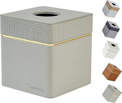 Cloudever Tissue Box Holder Cover Square, Modern PU Leather Decorative Tissue Cube Holder Organizer - Woven Pattern Grey