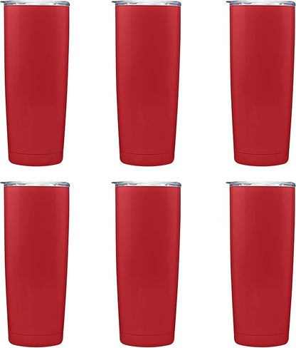 DISCOUNT PROMOS Pipette Stainless Steel Coffee Tumblers 20 oz. Set of 6, Bulk Pack - Double Wall, Perfect for Coffee, Hot Cocoa, Other Hot & Cold Beverages - Red