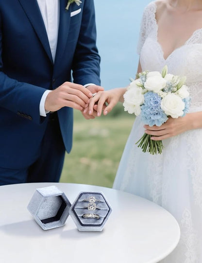 Velvet 3 Slots Jewelry Ring Box Engagement Wedding Box Keepsake Box Bridal Photo Ring Triple Slots Hexagon