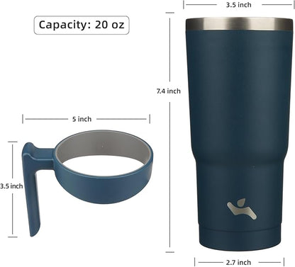 20 oz Tumbler with Handle and 2 Straw 2 Lid, Insulated Water Bottle Stainless Steel Vacuum Cup Reusable Travel Mug, Navy Blue