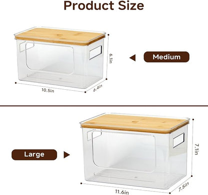 2-Pack Trash Bag Holder,Trash Bag Dispenser with Bamboo Lid, Stackable Acrylic Garbage Bag Dispenser for Under Sink Use in Kitchen, Laundry Room, and Pantry, Large Capacity Garbage Bag Holder