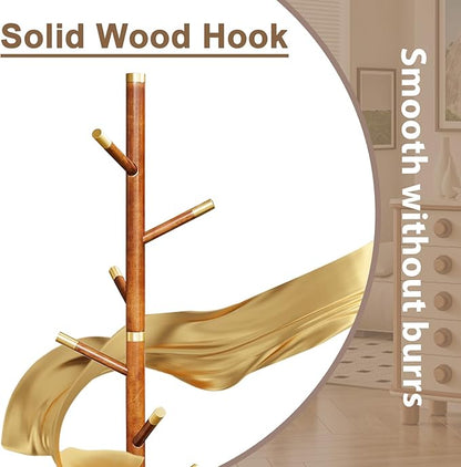 Solid Wooden Coat Rack Stand, Coat Racks Freestanding with 6 Hooks, Natural Birch Wood Coat stands with Sturdy Round Base, Tree Coat Hanger Standing for Entryway Bedroom Office (Tree Design2)