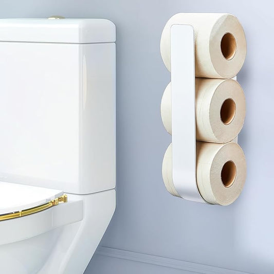 Toilet Paper Storage Wall Mount, Over The Tank Extra Toilet Paper Holder for 3 Rolls Tissue, Metal Tissue Roll Storage Stand for Bathroom, RV Adhesive Loo Roll Holder (White)
