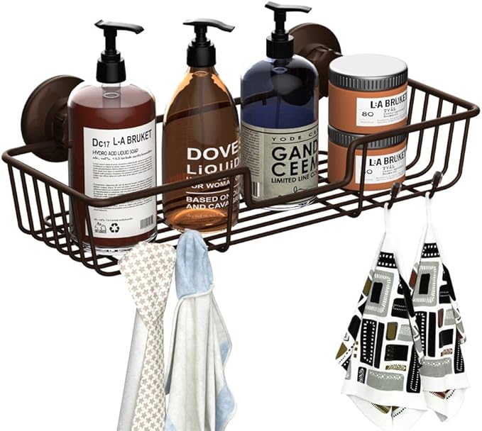 SANNO Suction Cup Shower Caddy Bathroom Caddies Storage Combo Organizer, No Damage Suction Cup,Rustproof Wire Basket for Kitchen & Bathroom, Bronze,pack of 2