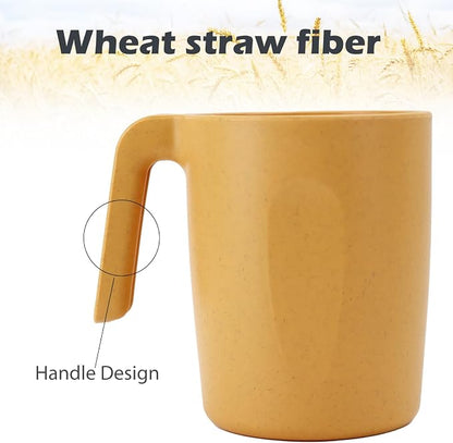 PYRMONT Wheat Straw Cups 16 Oz Alternative Plastic Cups With Handle Dishwasher & Microwave Safe Mug Set of 6 Unbreakable Cups Set for Office,Home,BBQ,RV Cute Cups-Multi