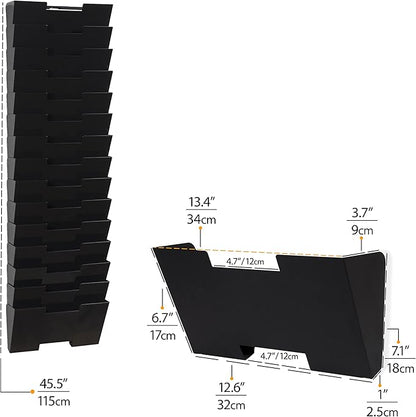 Wallniture Lisbon 15-Tier Wall Mounted File Holder and Desk Organizer, Metal Black Office Organization and Storage Rack