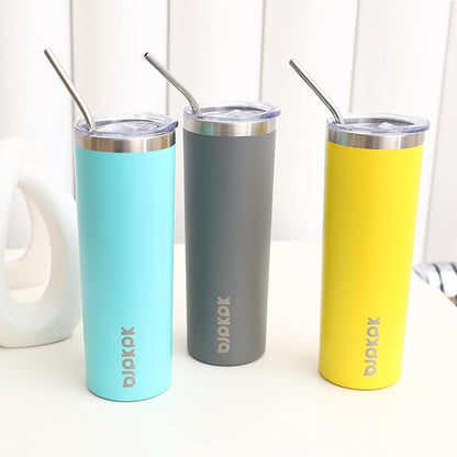 BJPKPK Yellow Skinny Stainless Steel Tumblers 20 oz Vacuum Insulated Reusable Tall Coffee Travel Tumbler Cup with Lid