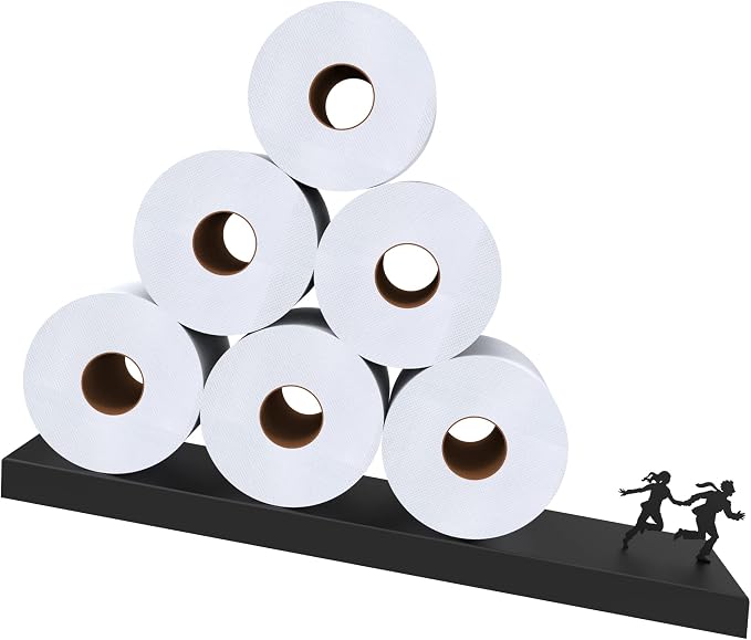 Artori Floating Toilet Paper Shelf Storage - Bathroom Wall Decorations, Tilted Wall Toilet Paper Holder, Mounted Toilet Decor Organizer for Tissue Rolls, Wipes, Towels, & More - Avalanche Black