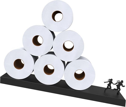 Artori Floating Toilet Paper Shelf Storage - Bathroom Wall Decorations, Tilted Wall Toilet Paper Holder, Mounted Toilet Decor Organizer for Tissue Rolls, Wipes, Towels, & More - Avalanche Black