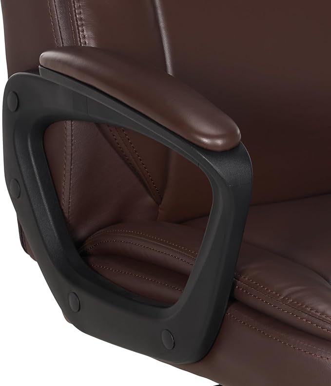 Amazon Basics Classic Puresoft PU Padded Mid-Back Height Adjustable Office Computer Desk Chair with Armrest, 25.75"D x 24.25"W x 42.25"H, Brown