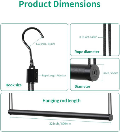 BaiNong Adjustable Closet Hanging Rod Heavy Duty 32'' Black (Black, 32 Inch)