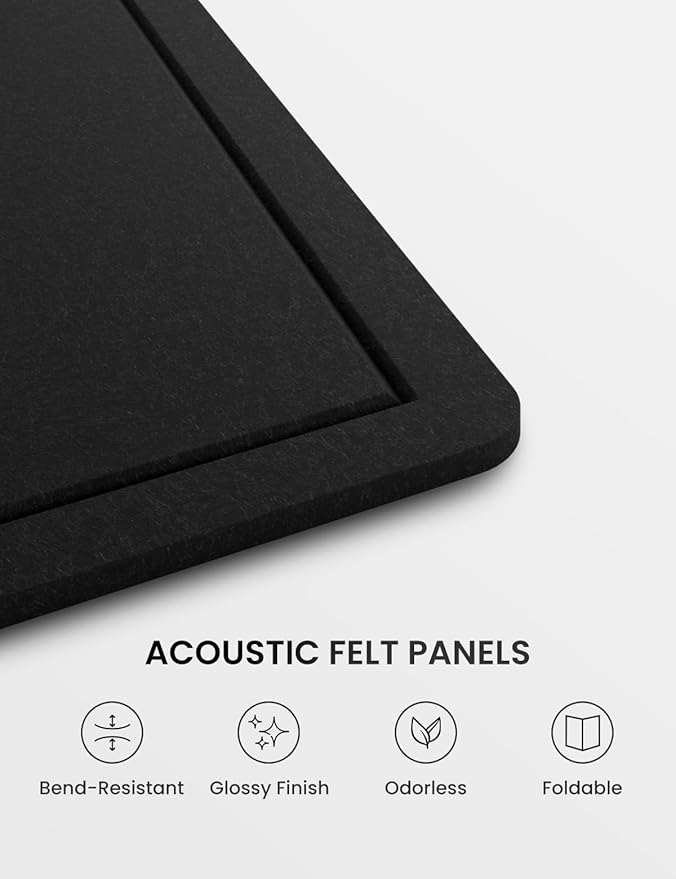 Fluxynara Large Bulletin Board, 70.8" x 47.2" Cork Board Alternative with 48 Safe Removable Adhesive Tabs, Foldable Felt Pin Board for Home Office, Classroom, Bedroom,Entryway for Walls— Black