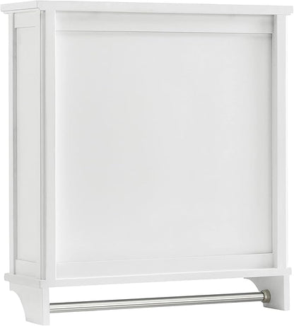 Dorset 27 in. W x 29 in. H Wall Mounted Bathroom Storage Cabinet with Organizing Shelves, Mirror, Towel Rod, and Tempered Glass Doors -Generous Space for Toiletries, Towels, and Supplies-White Finish