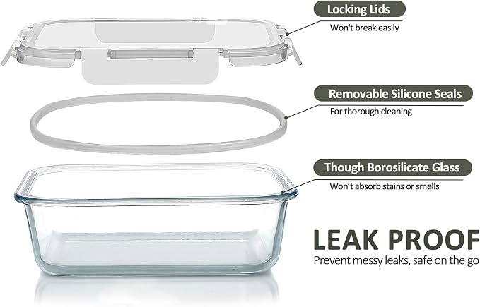 [5-Packs, 36 Oz.] Glass Meal Prep Containers with Locking Lids Glass Food Containers,Airtight Lunch Container,Microwave, Oven, Freezer and Dishwasher (4.5 Cup, White)