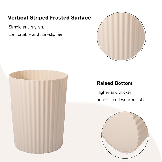 JiatuA Small Trash Can Plastic Wastebasket Round Garbage Container Bin for Bathroom, Kitchen, Bedroom, Home Office, College Dorm, Beige