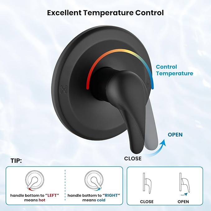 gotonovo Shower Faucet Set Bathroom Shower Head and Handle Set Complete 6 Settings 6 inch Rainfall Shower Head Kit High Pressure Shower System Combo Shower Trim Kit with Valve Matte Black