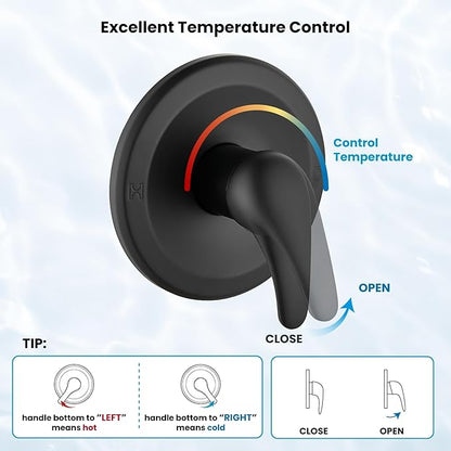 gotonovo Shower Faucet Set Bathroom Shower Head and Handle Set Complete 6 Settings 6 inch Rainfall Shower Head Kit High Pressure Shower System Combo Shower Trim Kit with Valve Matte Black