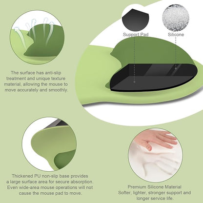 MOSISO Wrist Rest Support for Mouse Pad&Keyboard Set, Circle Curved Ergonomic Mousepad&Coaster Non-Slip Base Home/Office Pain Relief&Easy Typing Pad with Soft Cloth&Silicone Lining, Olive Green