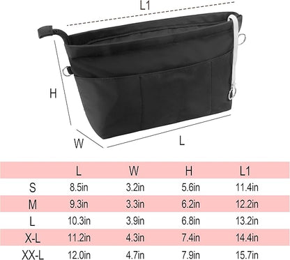 Vercord Premium Nylon Purse Organizer Tote Handbag Insert Organizers Bag in Bag Zipper 13 Pockets 5 Sizes
