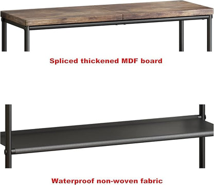 Shoe Rack Organizer 5 Tier Metal Organizer Shelf with Industrial MDF Board and Layer Fabric for Entryway Closet Bedroom Living Room Garage,Black & Rustic Brown (Black+Rustic Brown, 5 Tier)