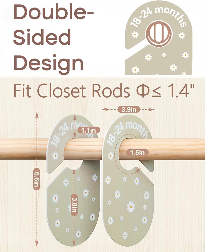 Baby Size Clothes Dividers for Closet: Nursery Hanger Month Dividers for Clothing Organizer - Set of 7 Infant Age Separators from Newborn to 24 Months for Boho Room Decor