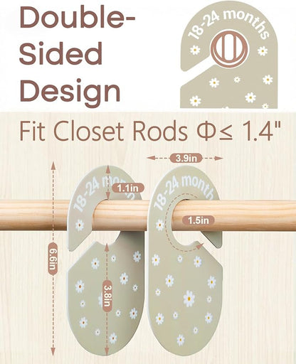 Baby Size Clothes Dividers for Closet: Nursery Hanger Month Dividers for Clothing Organizer - Set of 7 Infant Age Separators from Newborn to 24 Months for Boho Room Decor
