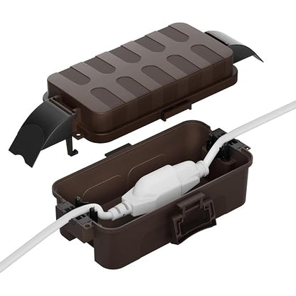 Flemoon IP55 Small Outdoor Electrical Box Waterproof (Inner 5.9 x 3.2 x 1.8inch), Extension Cord Cover with Detachable Awning Covers for Plug, Outlet, Holiday Lights, Brown