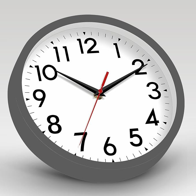 DAXSMY Wall Clock Small Analog 8 Inch Silent Non Ticking Battery Operated Modern Simple Decorative for Kitchen Office Bedroom Bathroom Living Room(Gray)