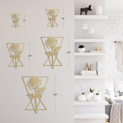 SIGNLEADER Metal Wall Art Decor Rose in Square Frame Modern Abstract Wall Sculpture Hangings Home Decoration for Living Room, Bedroom, Bathroom, Kitchen, Outdoor - 36" Gold