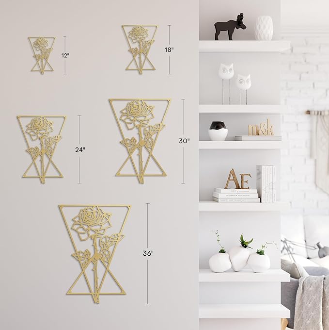 SIGNLEADER Metal Wall Art Decor Rose in Square Frame Modern Abstract Wall Sculpture Hangings Home Decoration for Living Room, Bedroom, Bathroom, Kitchen, Outdoor - 24" Gold
