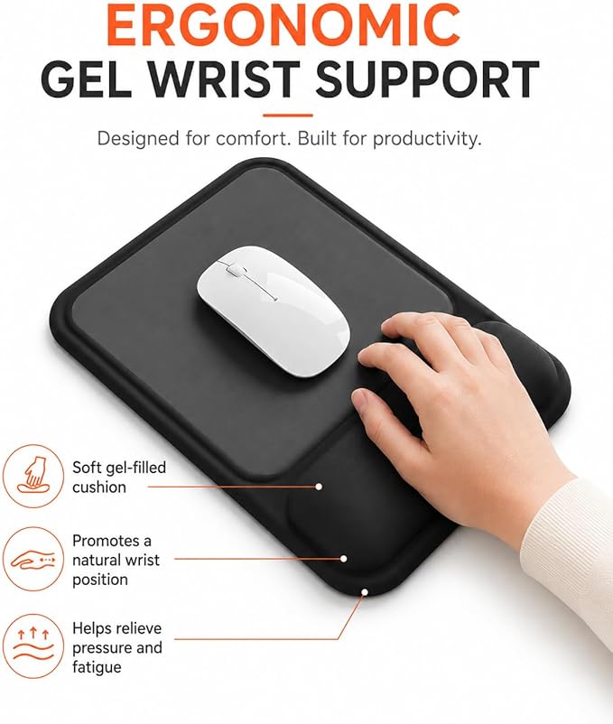 eulps Ergonomic Mouse Pad with Wrist Rest, Gel Mousepad with Soft Wrist Support, Non-Slip PU Base, Smooth Surface Mouse Pad for Wrist Pain Relief, Computer Laptop Office Home & Gaming (Classic Black)