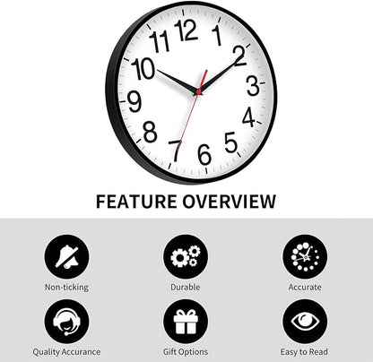 Rohioue 16 Inch Wall Clock Modern Battery Operated Silent Non Ticking Large Analog Clock for Living Room Office Home Bedroom Kitchen Bathroom(Black)