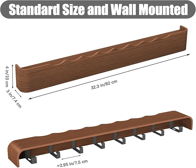 Coat Rack Wall Mount with Shelf 8 Hidden Hooks Modern Wooden Key Holder Entryway Organizer for Hallway Bedroom Bathroom Home Decor Storage for Hanging Coats Hats Bags Towels, Wave-Shape Walnut
