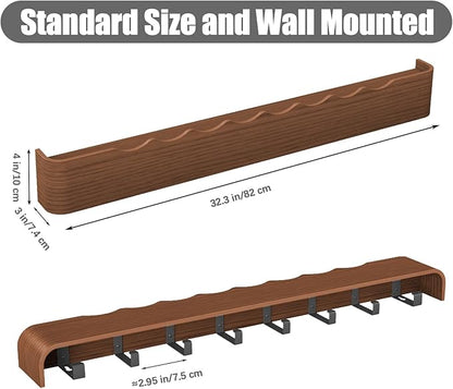 Coat Rack Wall Mount with Shelf 8 Hidden Hooks Modern Wooden Key Holder Entryway Organizer for Hallway Bedroom Bathroom Home Decor Storage for Hanging Coats Hats Bags Towels, Wave-Shape Walnut