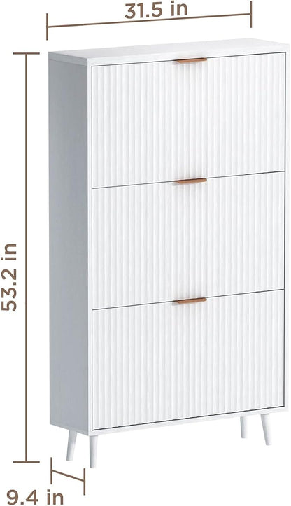 Shoe Cabinet Storage,Modern Freestanding Organizer with 3 Flip Drawers,Narrow Shoe Rack Cabinet for Entryway,White