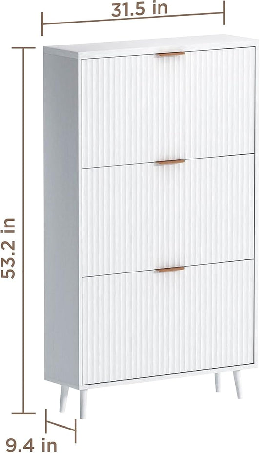 Shoe Cabinet Storage,Modern Freestanding Organizer with 3 Flip Drawers,Narrow Shoe Rack Cabinet for Entryway,White