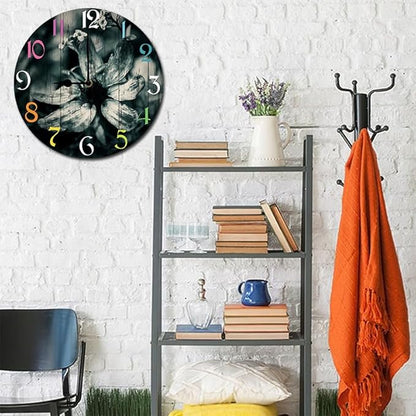 Daisy Wall Clock 10 Inch Silent Non Ticking Battery Operated Wooden Modern Office Simple Minimalist Clock Decorative for Kitchen Home Bathroom Living Room